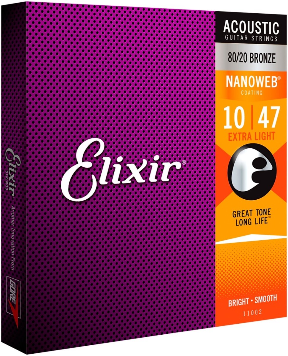 Elixir Strings 80/20 Bronze Acoustic Guitar Strings w NANOWEB Coating, Extra Light (.010-.047)